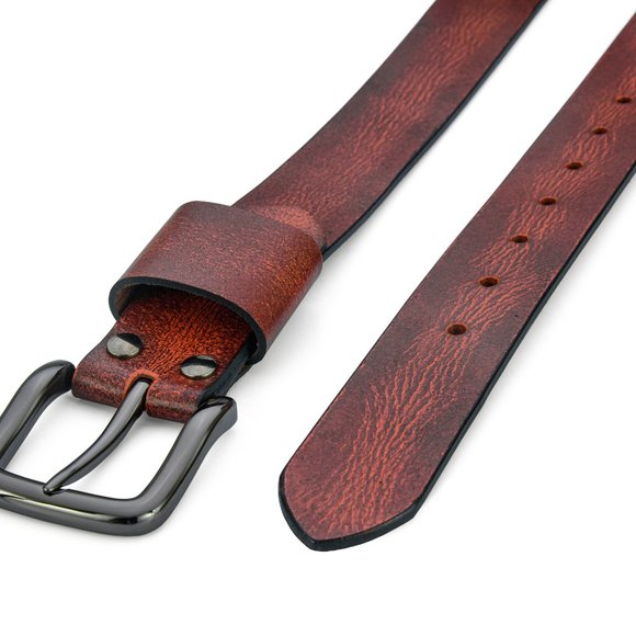 Men's Leather Belt - Handmade - Antique  Maroon - Free Personalization - Picture 5 of 15